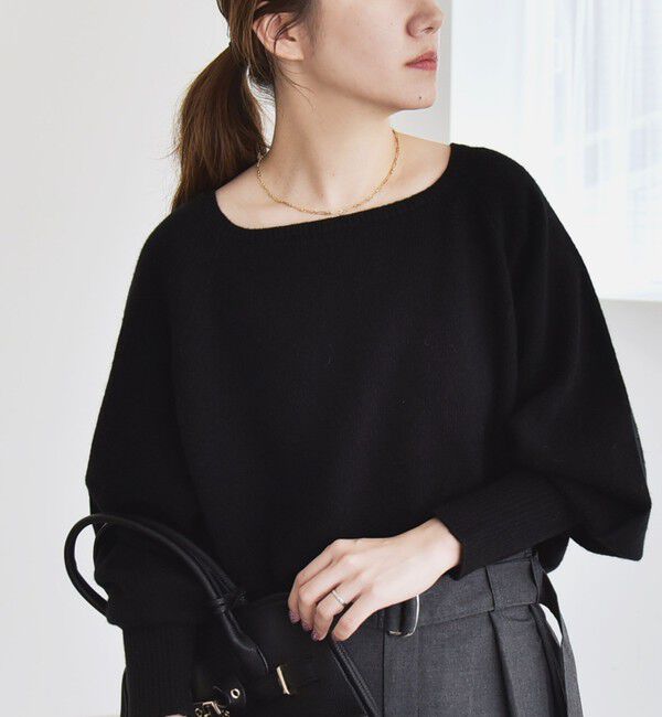 quaranciel「quaranciel:〈手洗い可能〉AQUA カシミヤ ミックス ボートネック ロングリブ パフ ニット」|ニット・セーター|