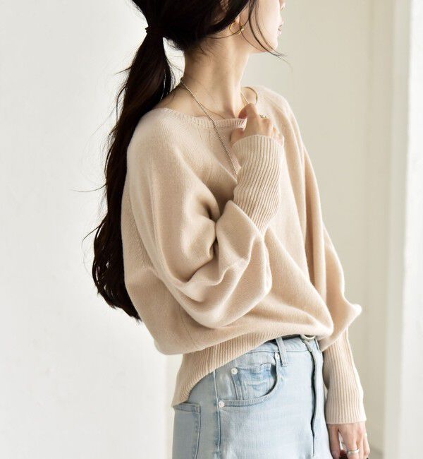 quaranciel「quaranciel:〈手洗い可能〉AQUA カシミヤ ミックス ボートネック ロングリブ パフ ニット」|ニット・セーター|