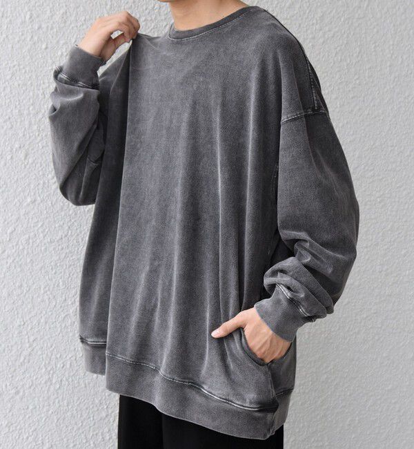 SHIPS any「ONEITA: ケミカルウォッシュ サイド ポケット リラックス Tシャツ(ロンT)」|Tシャツ・カットソー|ブラック