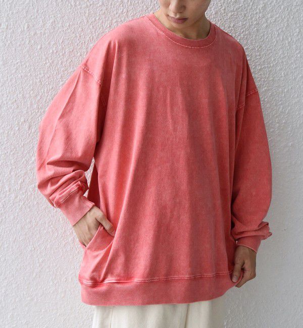 SHIPS any「ONEITA: ケミカルウォッシュ サイド ポケット リラックス Tシャツ(ロンT)」|Tシャツ・カットソー|レッド