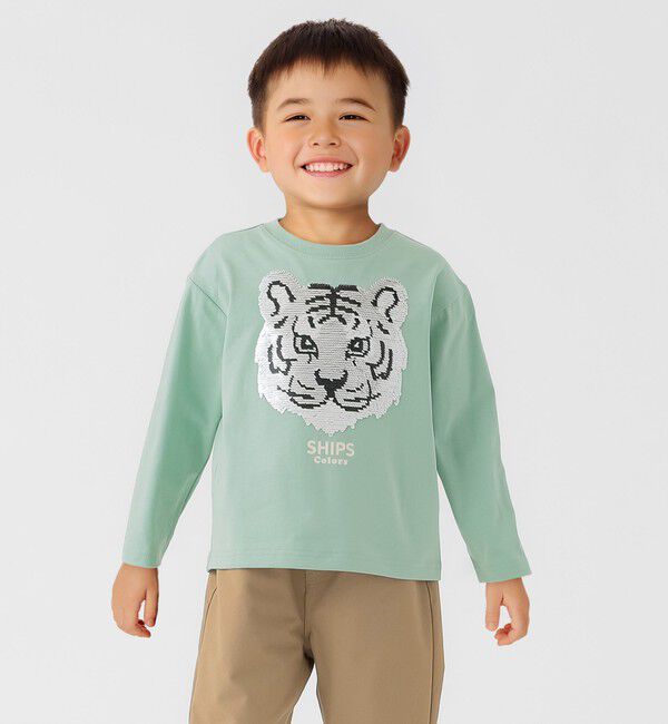 SHIPS Colors 「SHIPS Colors:100～130cm / 〈手洗い可能〉スパンコール 刺繍 ロンT」|Tシャツ・カットソー|グリーン