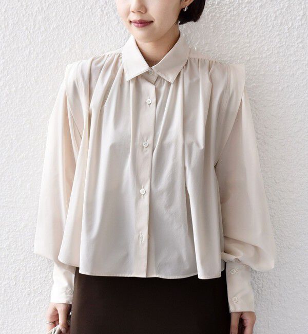 SHIPS for women「堀田茜&times;SHIPS:〈接触冷感/撥水/洗濯機可能〉TEXBRID(R) ギャザー ブラウス」|シャツ・ブラウス|