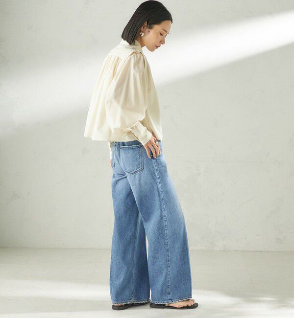 SHIPS for women「堀田茜&times;SHIPS:〈接触冷感/撥水/洗濯機可能〉TEXBRID(R) ギャザー ブラウス」|シャツ・ブラウス|