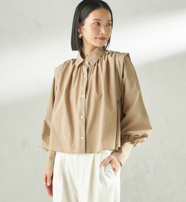 SHIPS for women「堀田茜&times;SHIPS:〈接触冷感/撥水/洗濯機可能〉TEXBRID(R) ギャザー ブラウス」|シャツ・ブラウス|