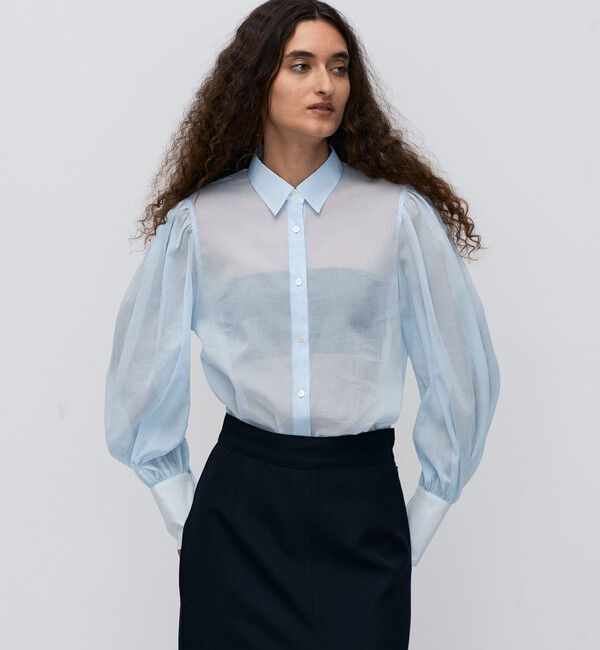 BACCA「コットンオーガンジー ギャザースリーブコンビシャツ」|シャツ・ブラウス|