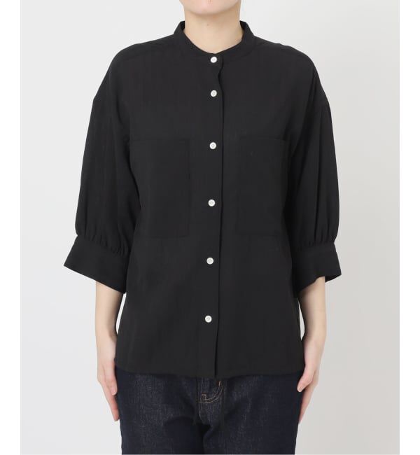 SLOBE IENA「《WEB限定/追加予約》シアーストライプ5分袖 バンドカラーブラウス」|シャツ・ブラウス|