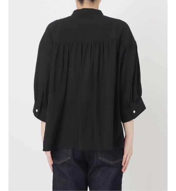 SLOBE IENA「《WEB限定/追加予約》シアーストライプ5分袖 バンドカラーブラウス」|シャツ・ブラウス|