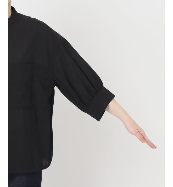 SLOBE IENA「《WEB限定/追加予約》シアーストライプ5分袖 バンドカラーブラウス」|シャツ・ブラウス|