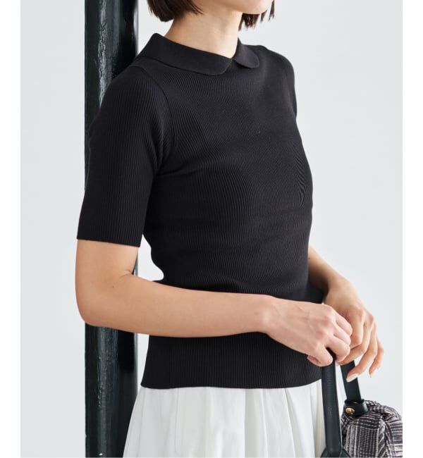 IENA「《予約》ECO SPLASH襟付きプルオーバー」|ニット・セーター|ブラック