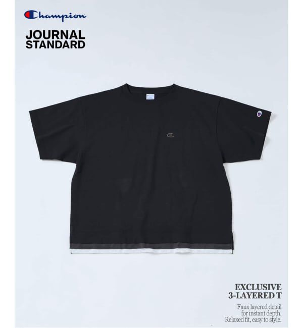 JOURNAL STANDARD「CHAMPION / チャンピオン for JOURNAL STANDARD 3 レイヤード 半袖 Tシャツ」|Tシャツ・カットソー|ブラック