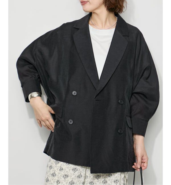 journal standard L'essage「《予約》シアーストライプ/無地ドルマンジャケット」|テーラードジャケット|ブラック