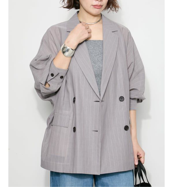 journal standard L'essage「《予約》シアーストライプ/無地ドルマンジャケット」|テーラードジャケット|グレー