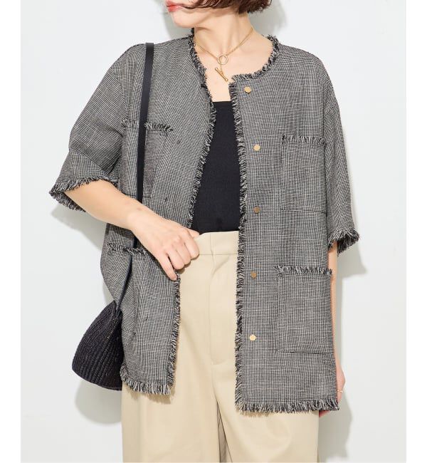 journal standard L'essage「《予約》TWEEDY MESH ショートスリーブジャケット」|ノーカラージャケット|ブラック A