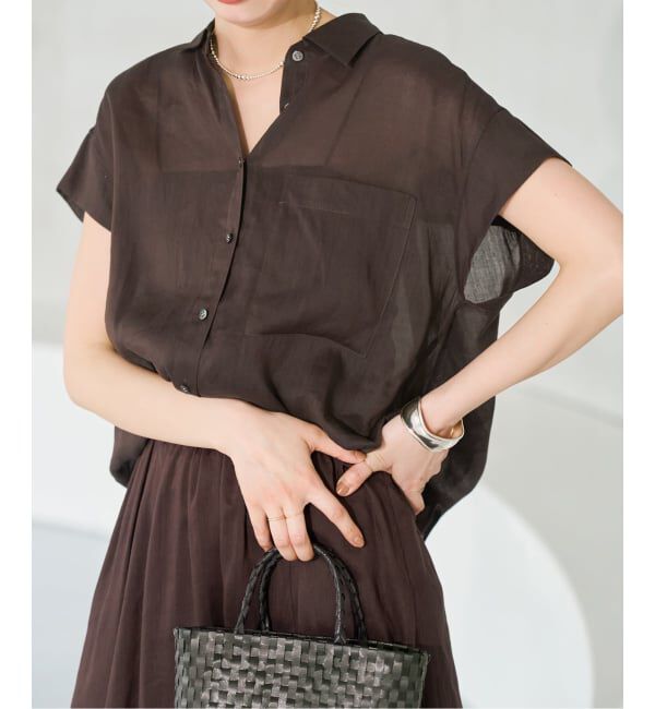 Spick and Span「《セットアップ可 / 予約》ラミーブレンドフレンチスリーブシャツ」|シャツ・ブラウス|