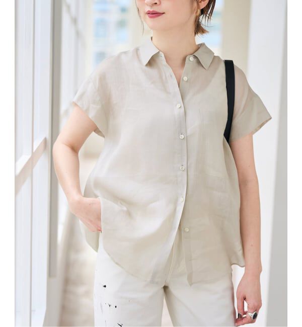 Spick and Span「《セットアップ可 / 予約》ラミーブレンドフレンチスリーブシャツ」|シャツ・ブラウス|ベージュ A