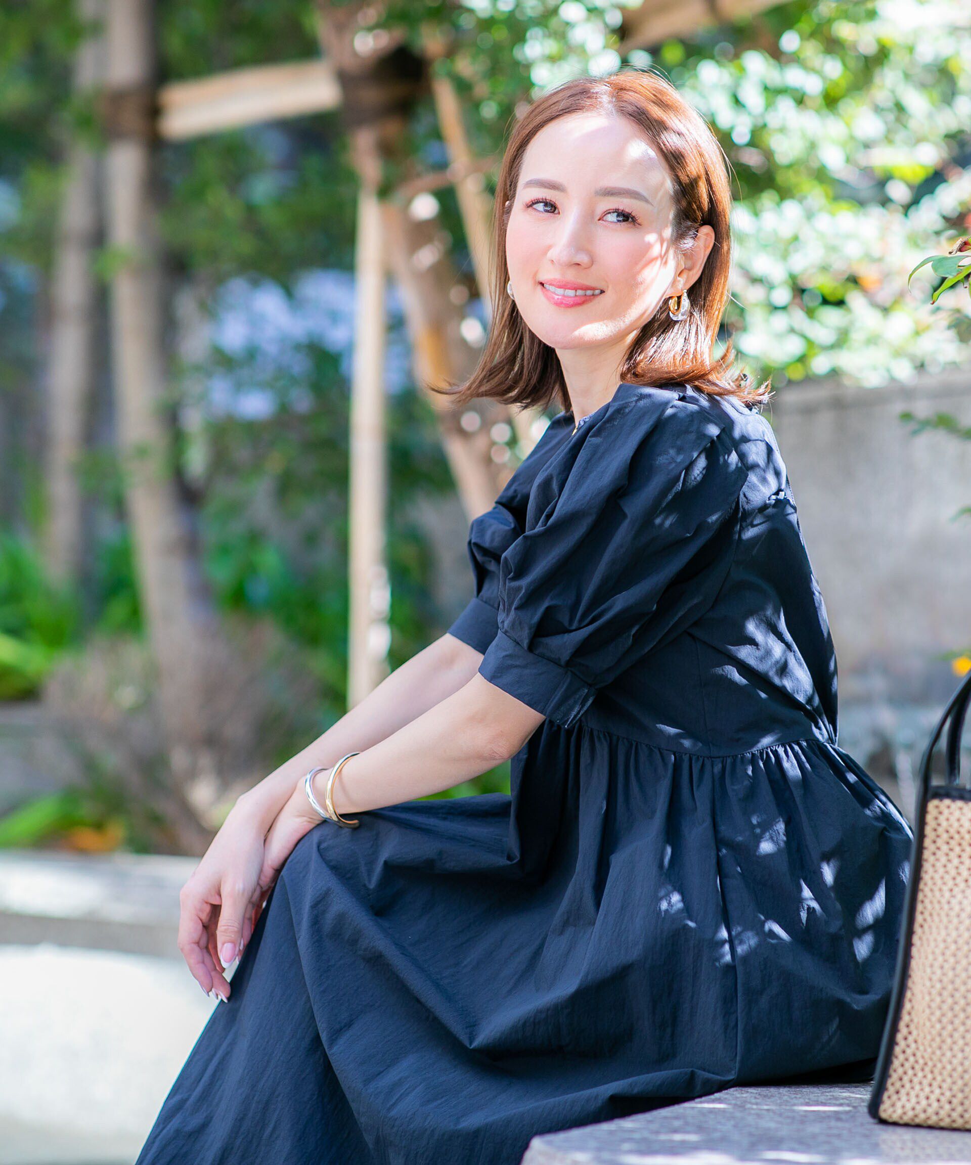 nano･universe「「星玲奈&times;NANO universe」タックスリーブタスランマキシワンピース」|ワンピース|ブラック