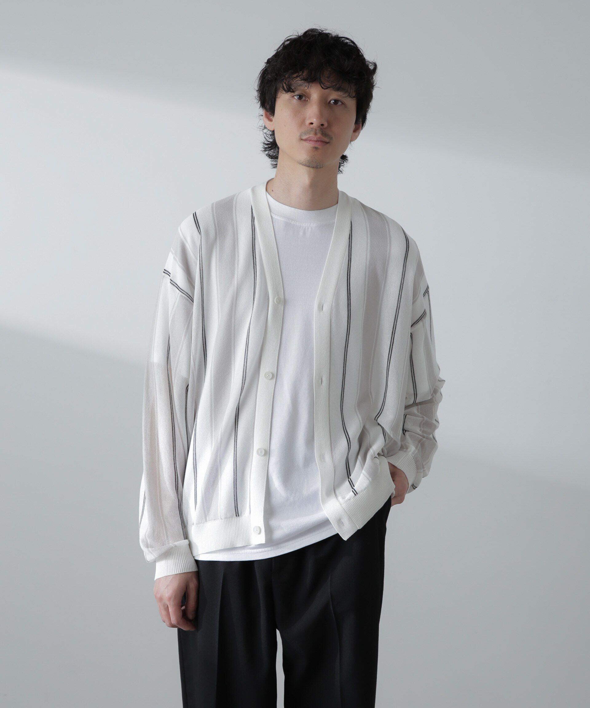 nano･universe「シアーストライプカーディガン」|ニット・セーター|