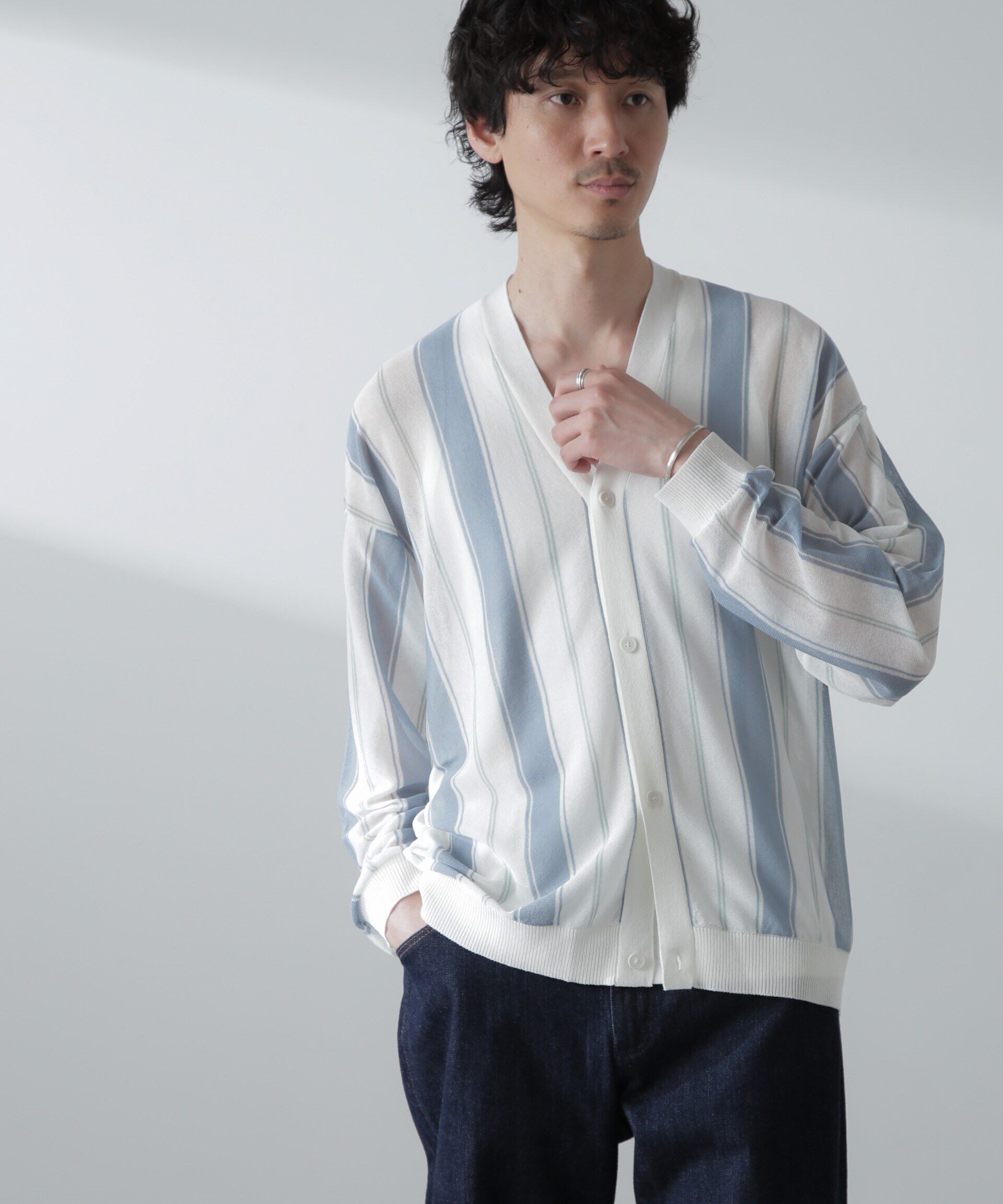 nano･universe「シアーストライプカーディガン」|ニット・セーター|