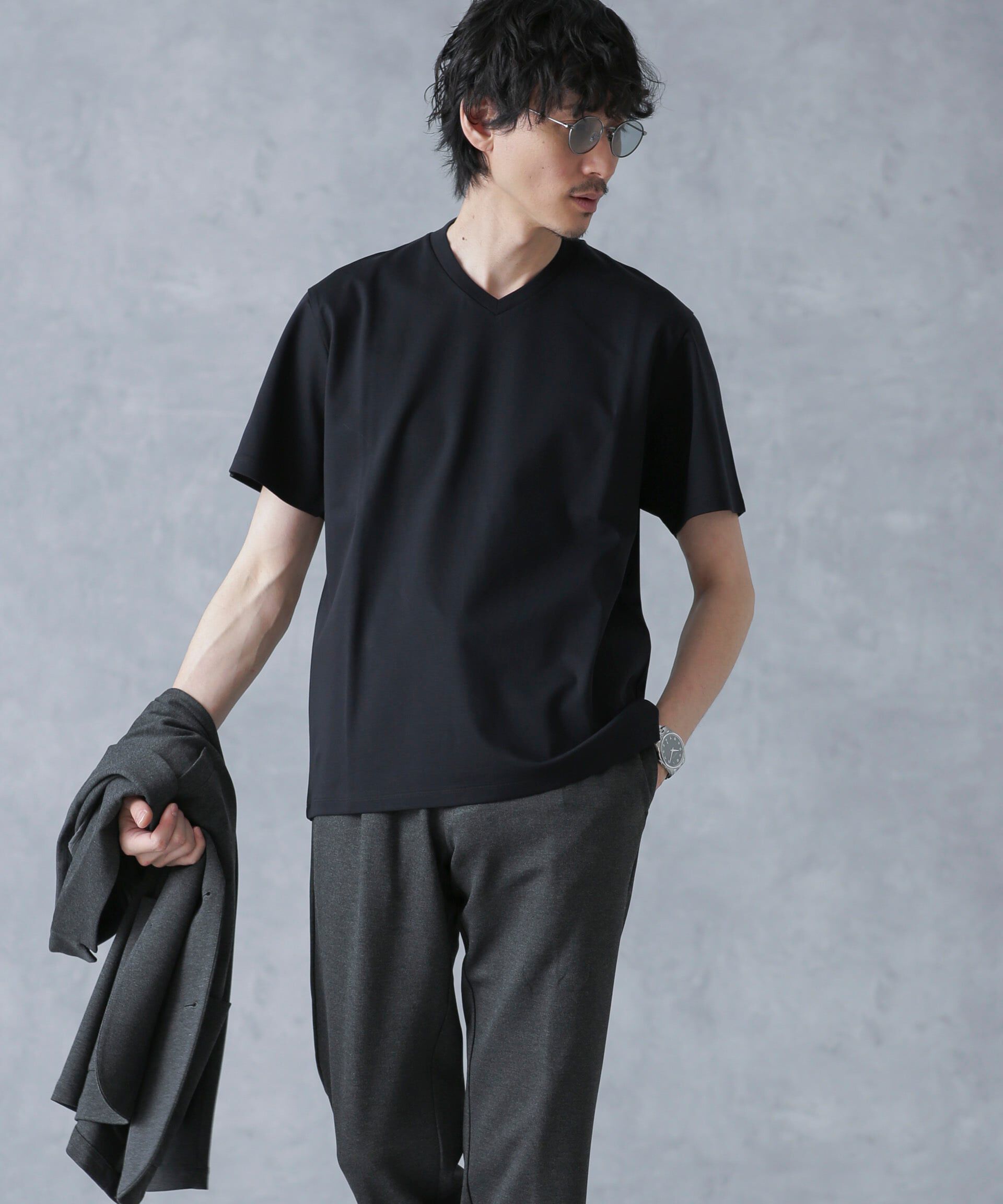 nano･universe「ジャケT(R) プレミアム Vネック 半袖」|Tシャツ・カットソー|