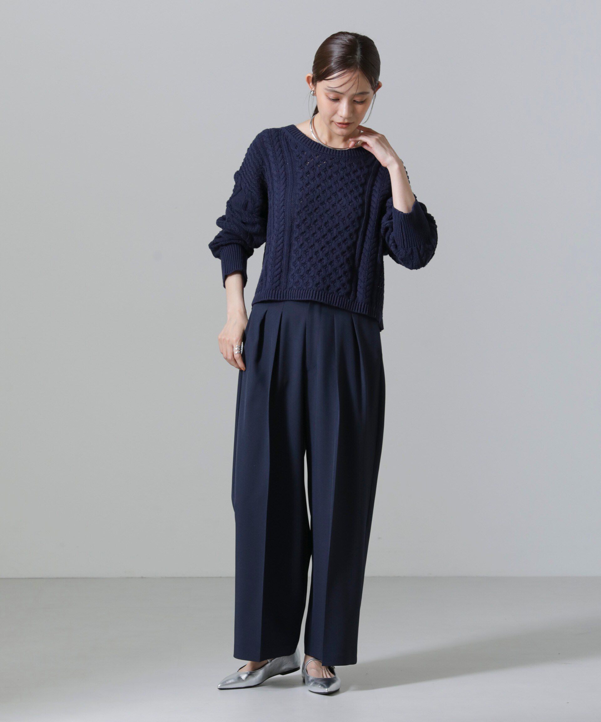 nano･universe「ケーブルクロップドプルオーバーニット」|ニット・セーター|