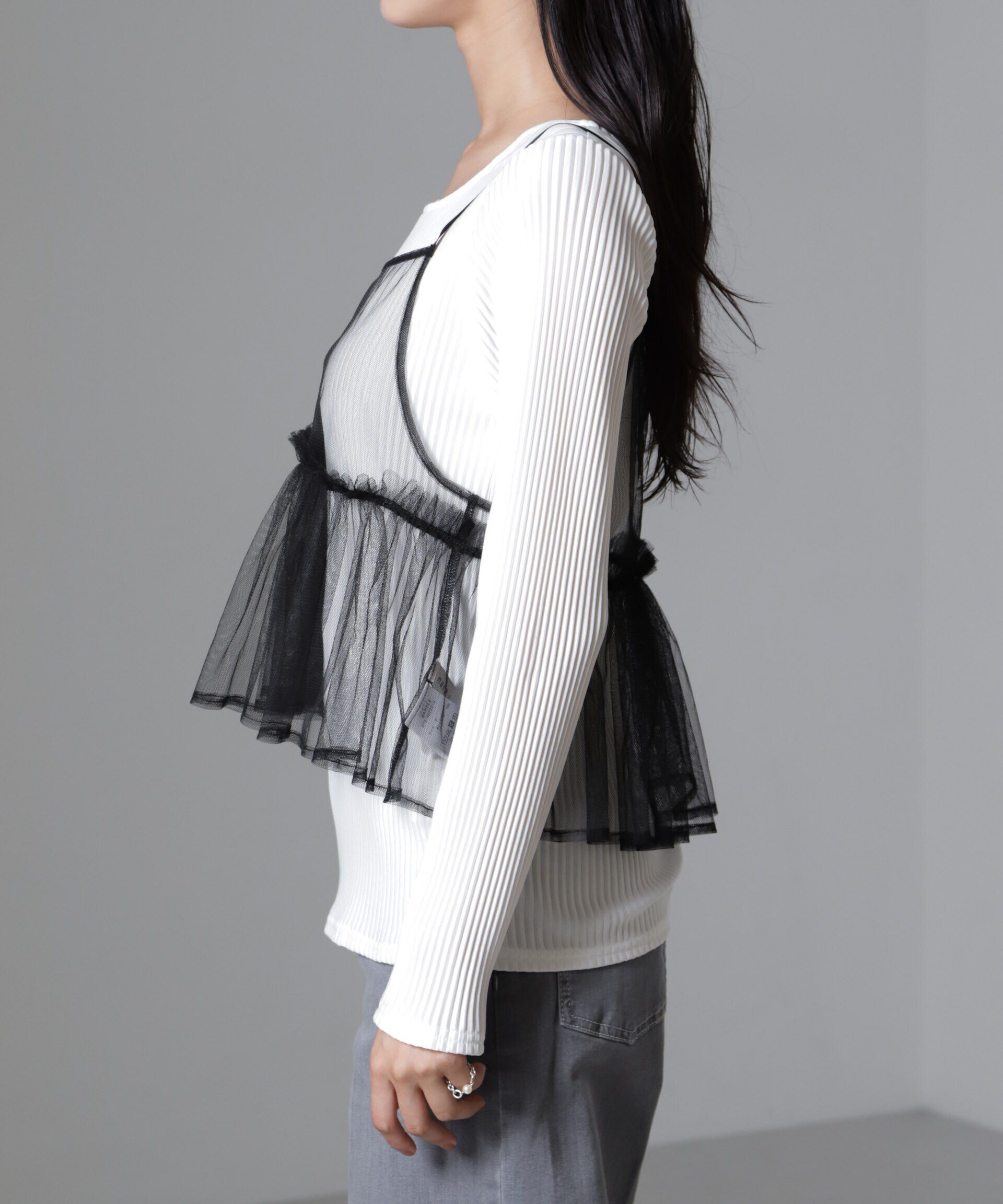 nano･universe「前後2wayテレコロンTセット＆チュールキャミソールトップス」|Tシャツ・カットソー|