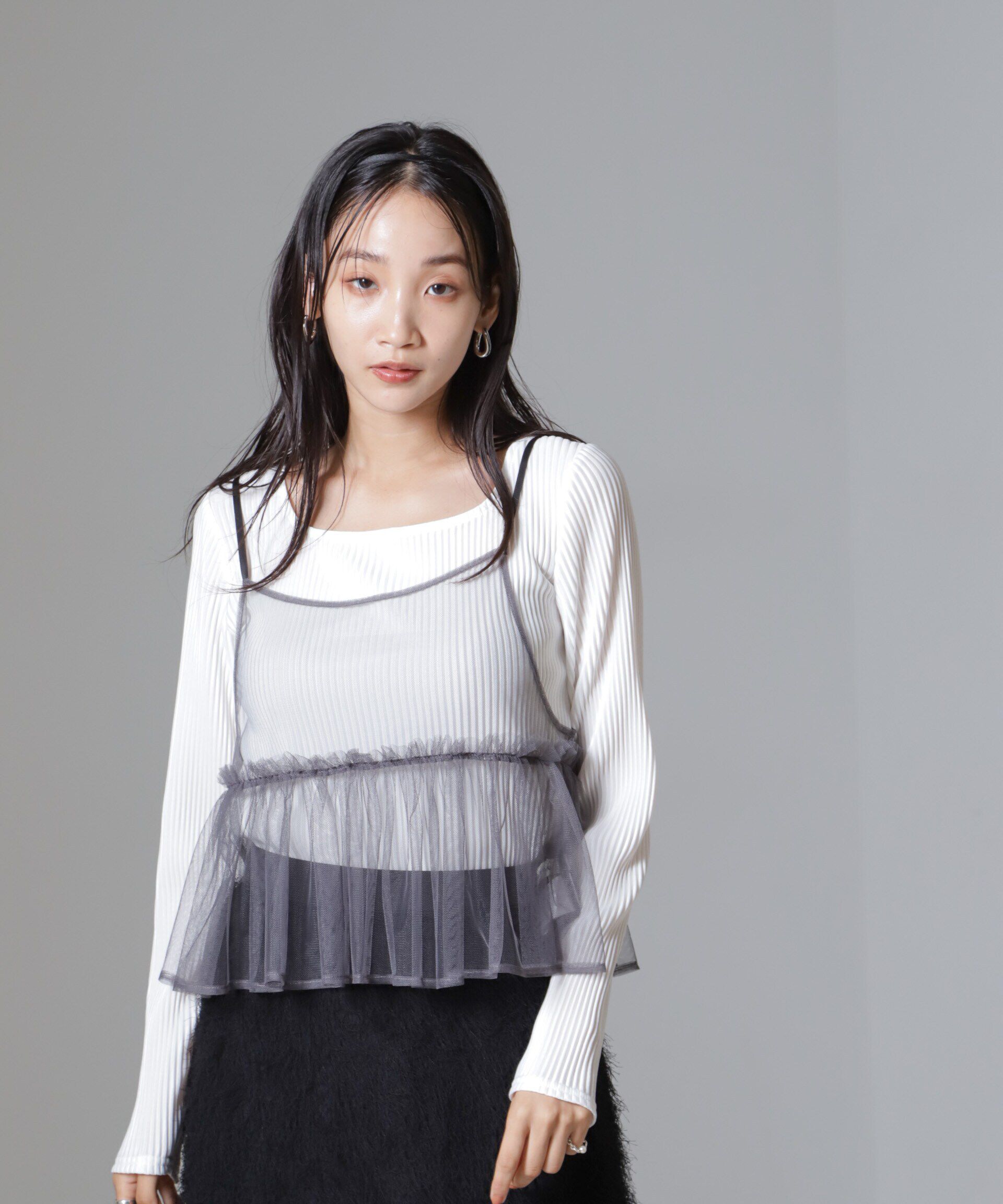 nano･universe「前後2wayテレコロンTセット＆チュールキャミソールトップス」|Tシャツ・カットソー|