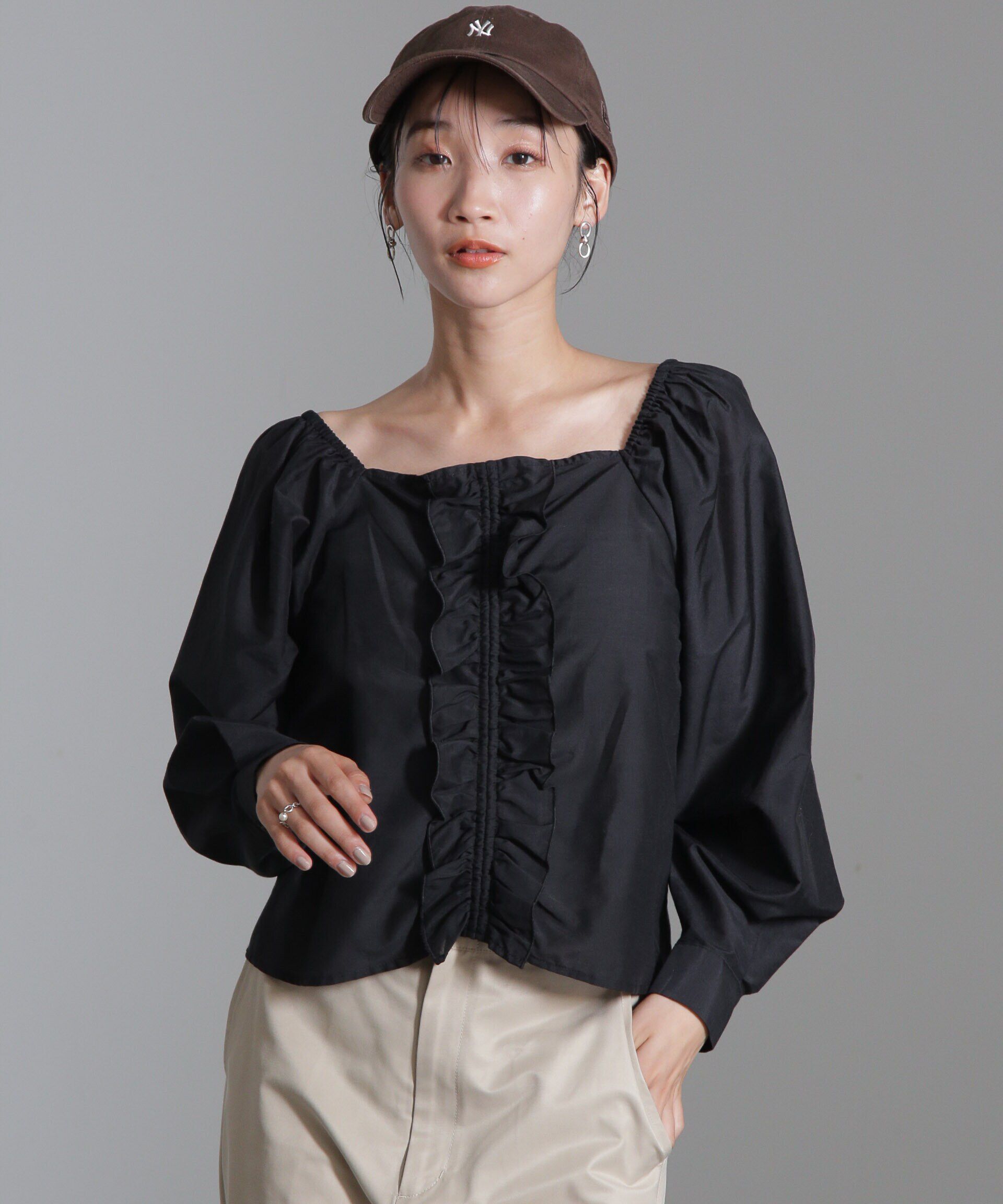 nano･universe「シルク混フロントフリルブラウス」|シャツ・ブラウス|