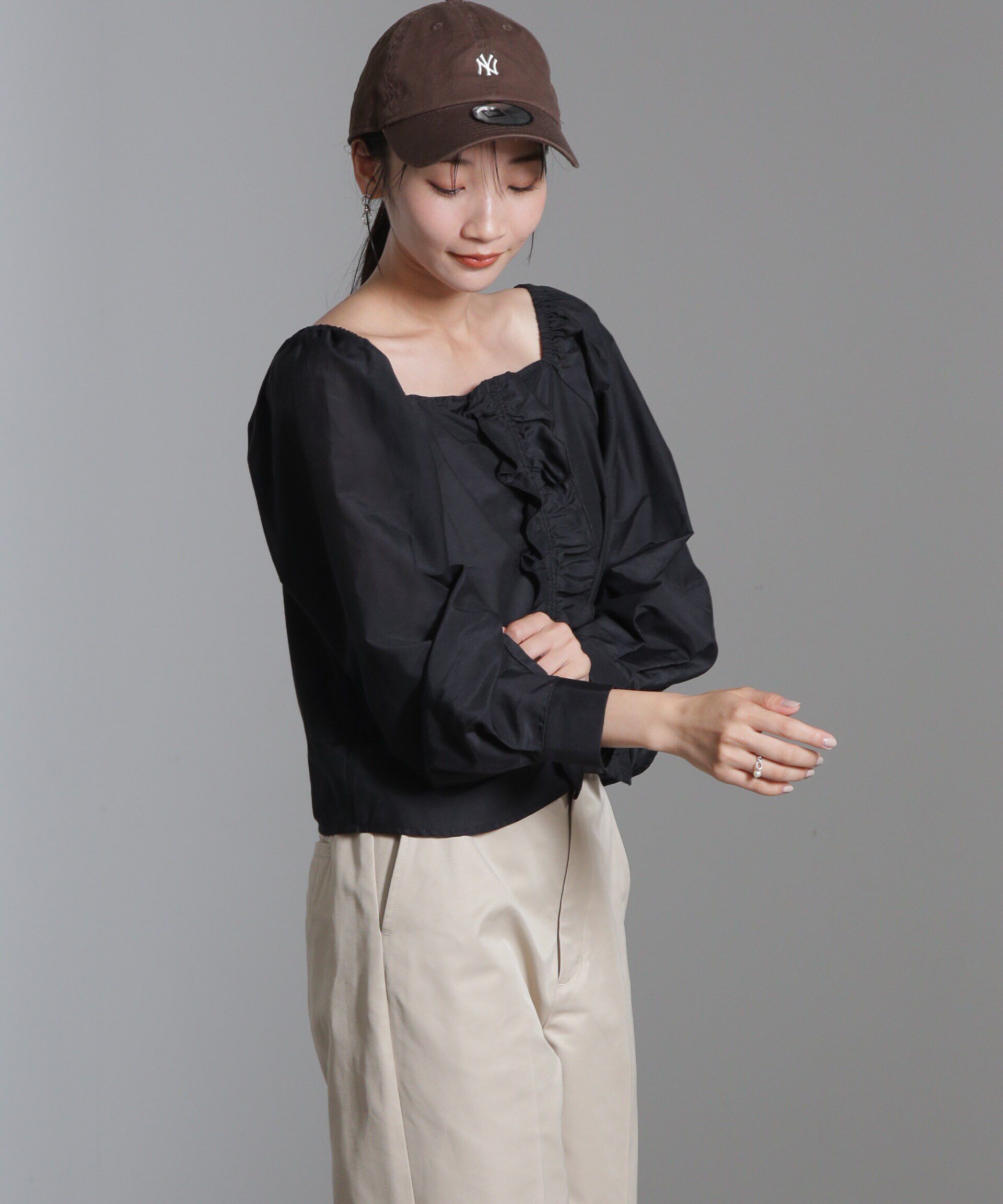 nano･universe「シルク混フロントフリルブラウス」|シャツ・ブラウス|