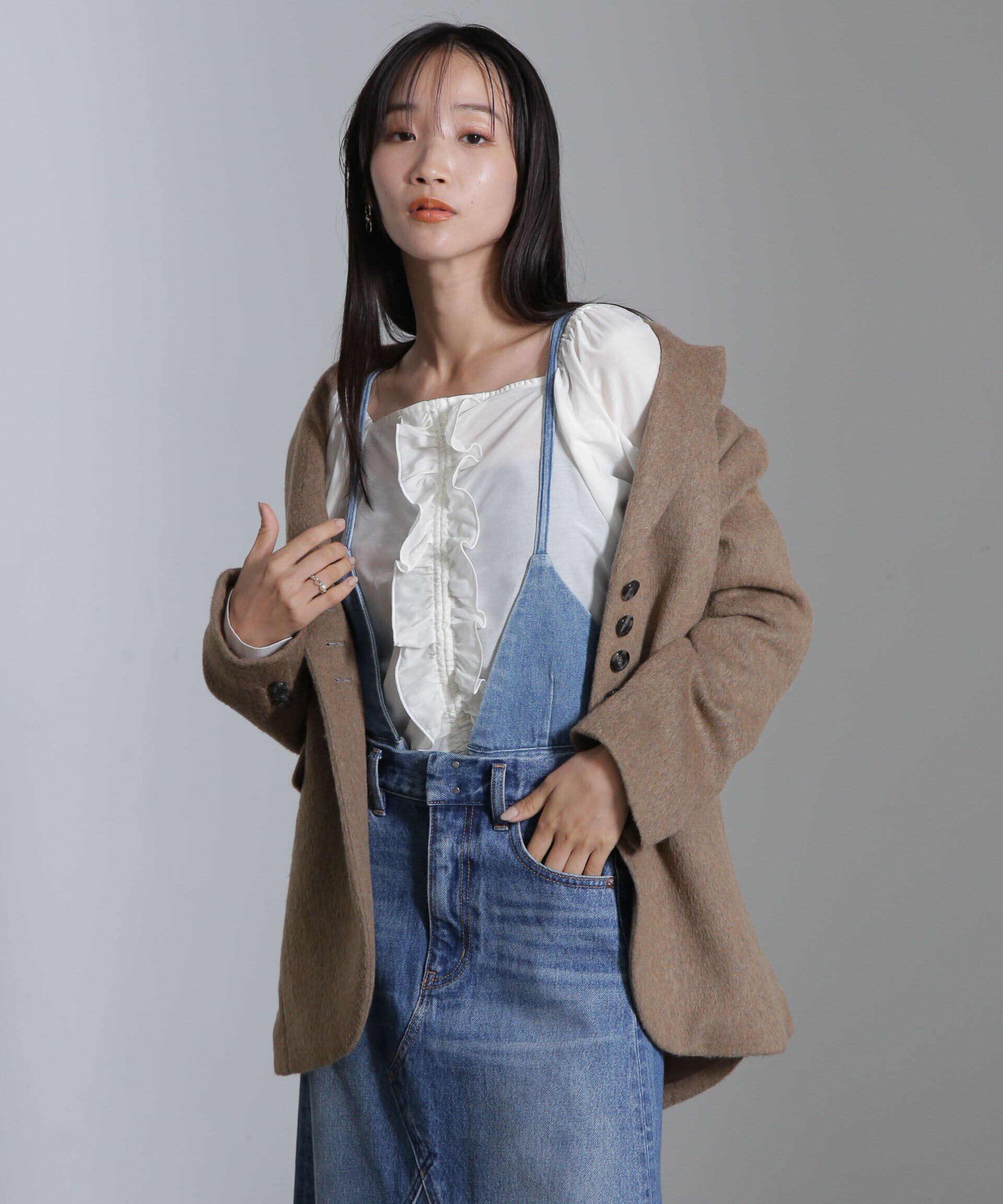 nano･universe「シルク混フロントフリルブラウス」|シャツ・ブラウス|ホワイト