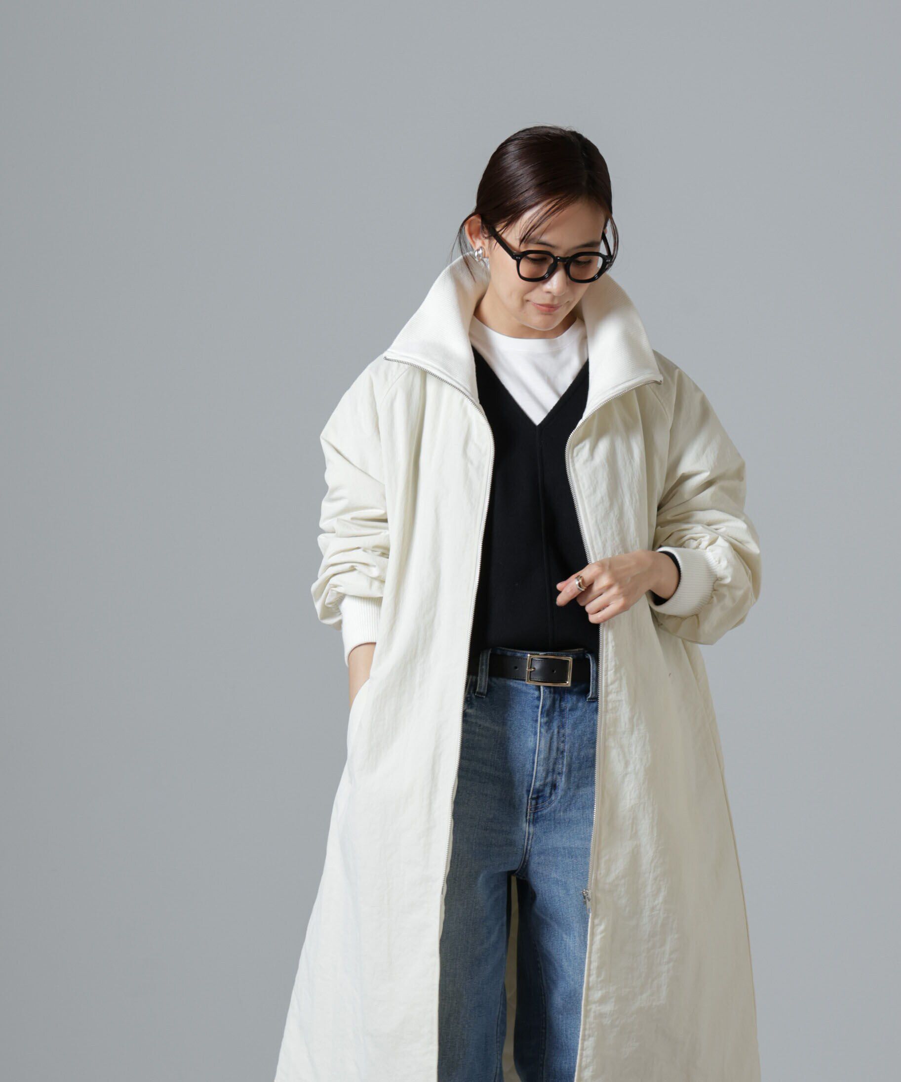 nano･universe「撥水加工・機能中綿 ジップアップリブロングコート」|その他|