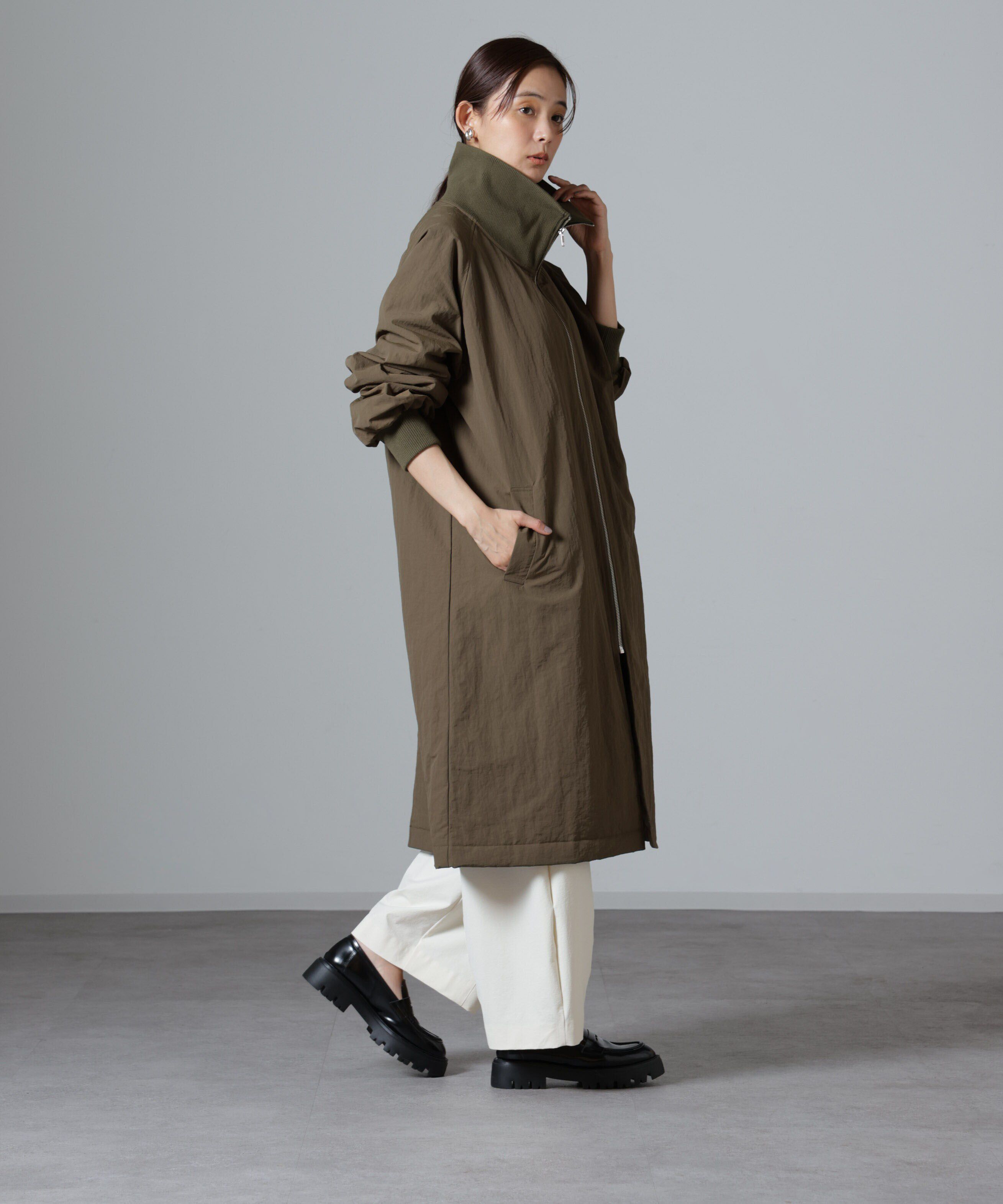 nano･universe「撥水加工・機能中綿 ジップアップリブロングコート」|その他|