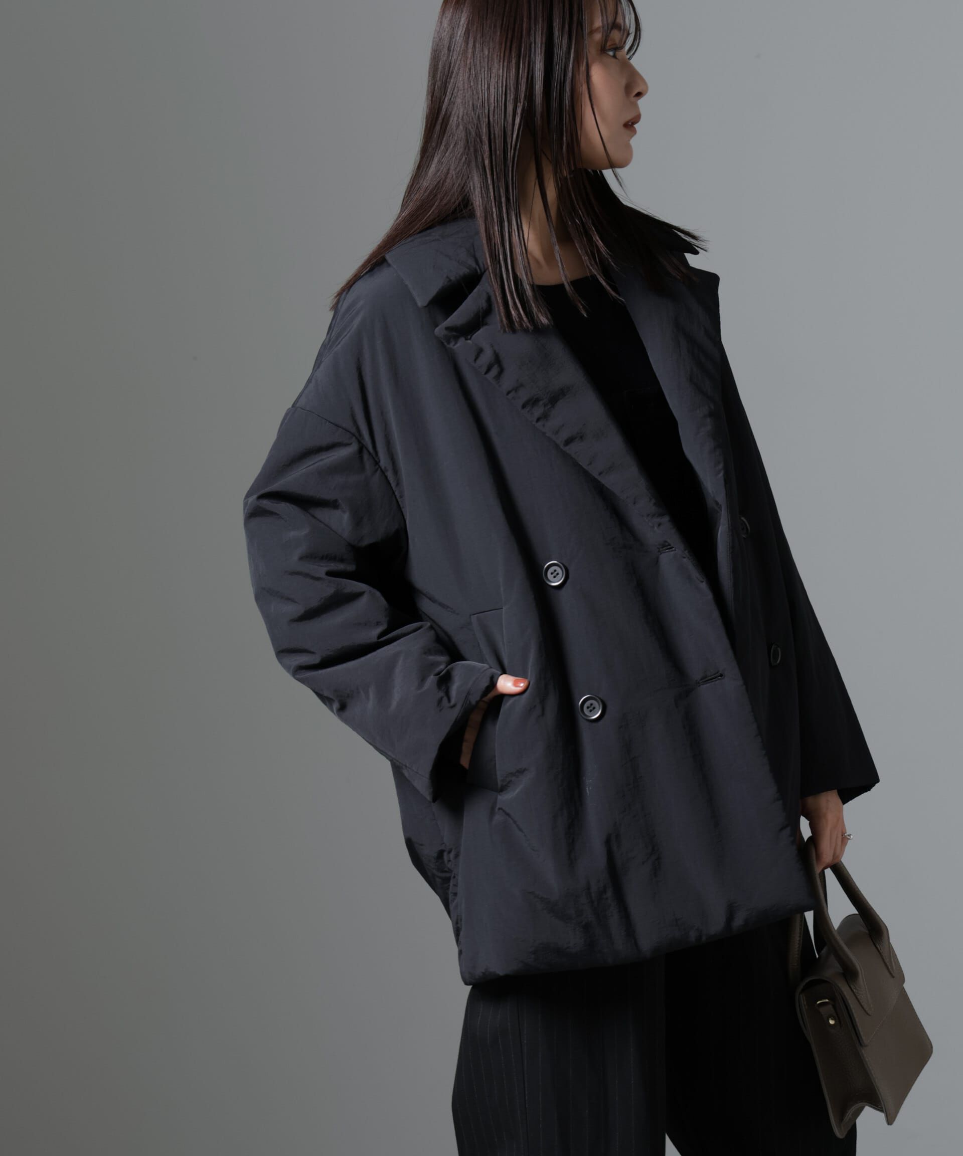 nano･universe「ETHERMALOFT(R)中綿ミドル丈タブルコート」|ブルゾン・スタジャン|