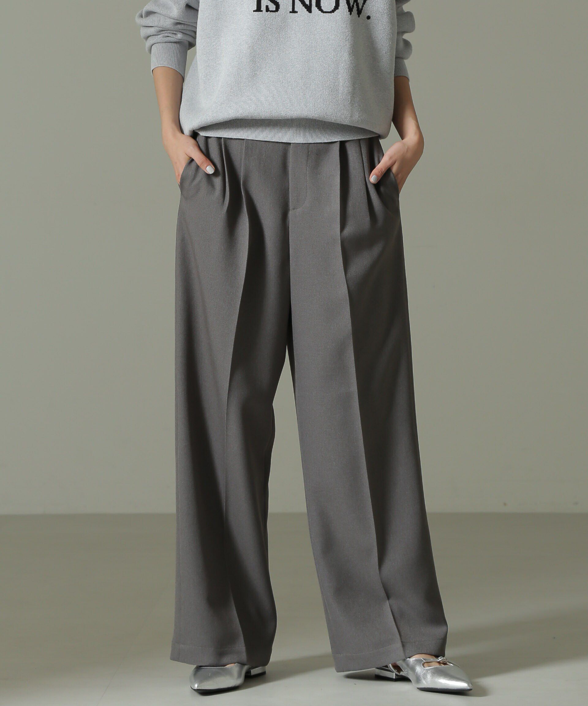 nano･universe「ウールライクタックワイドパンツ」|チノ|