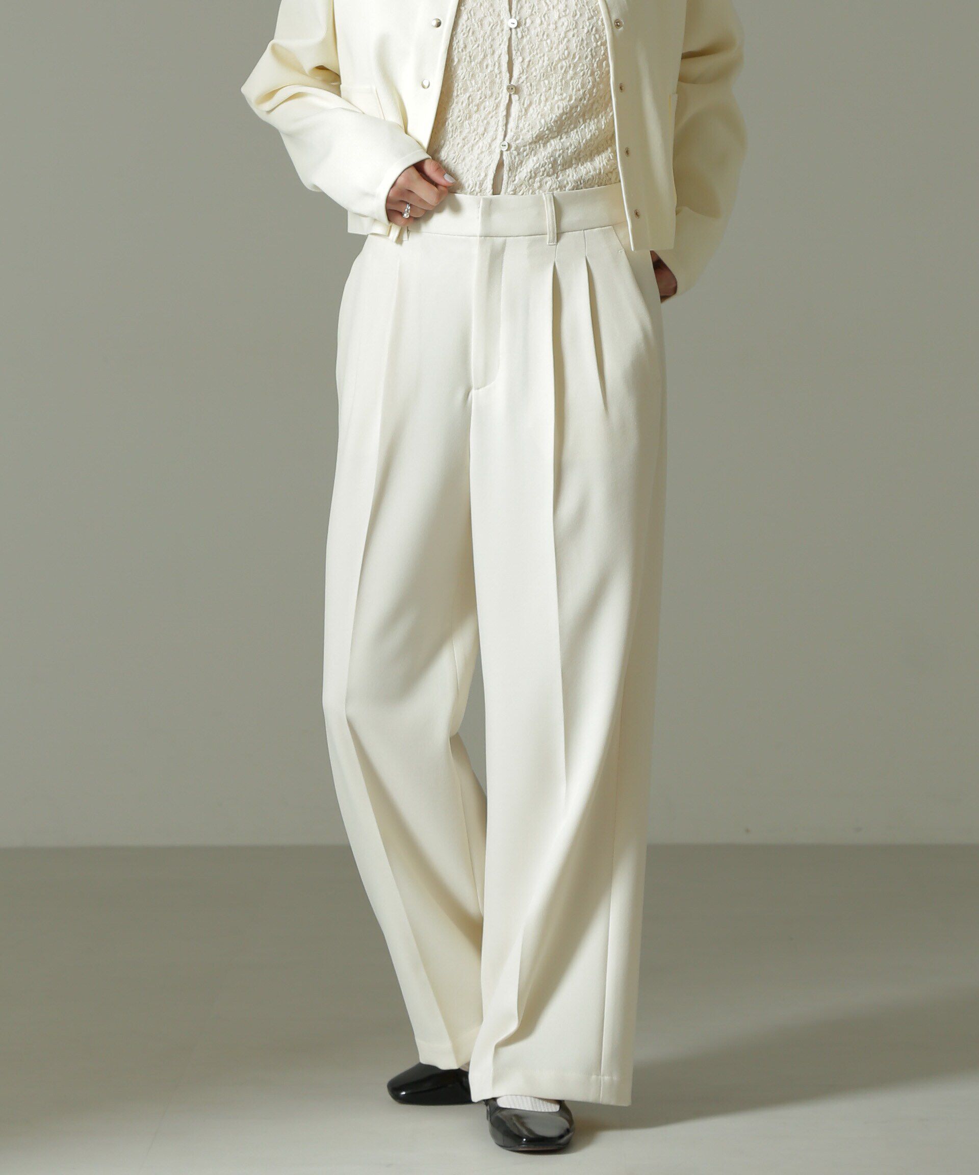 nano･universe「ウールライクタックワイドパンツ」|チノ|