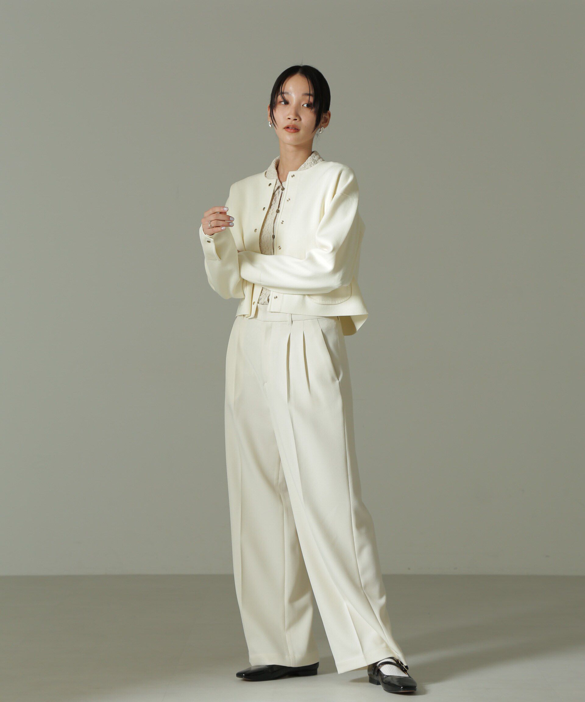 nano･universe「ウールライクタックワイドパンツ」|チノ|