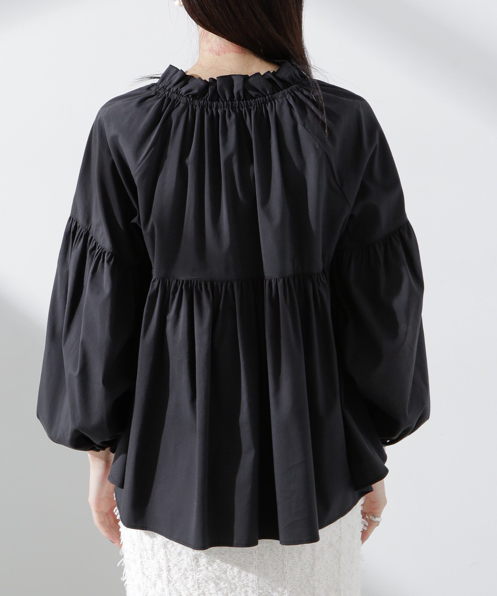 nano･universe「フリルギャザーショートシャツ」|シャツ・ブラウス|