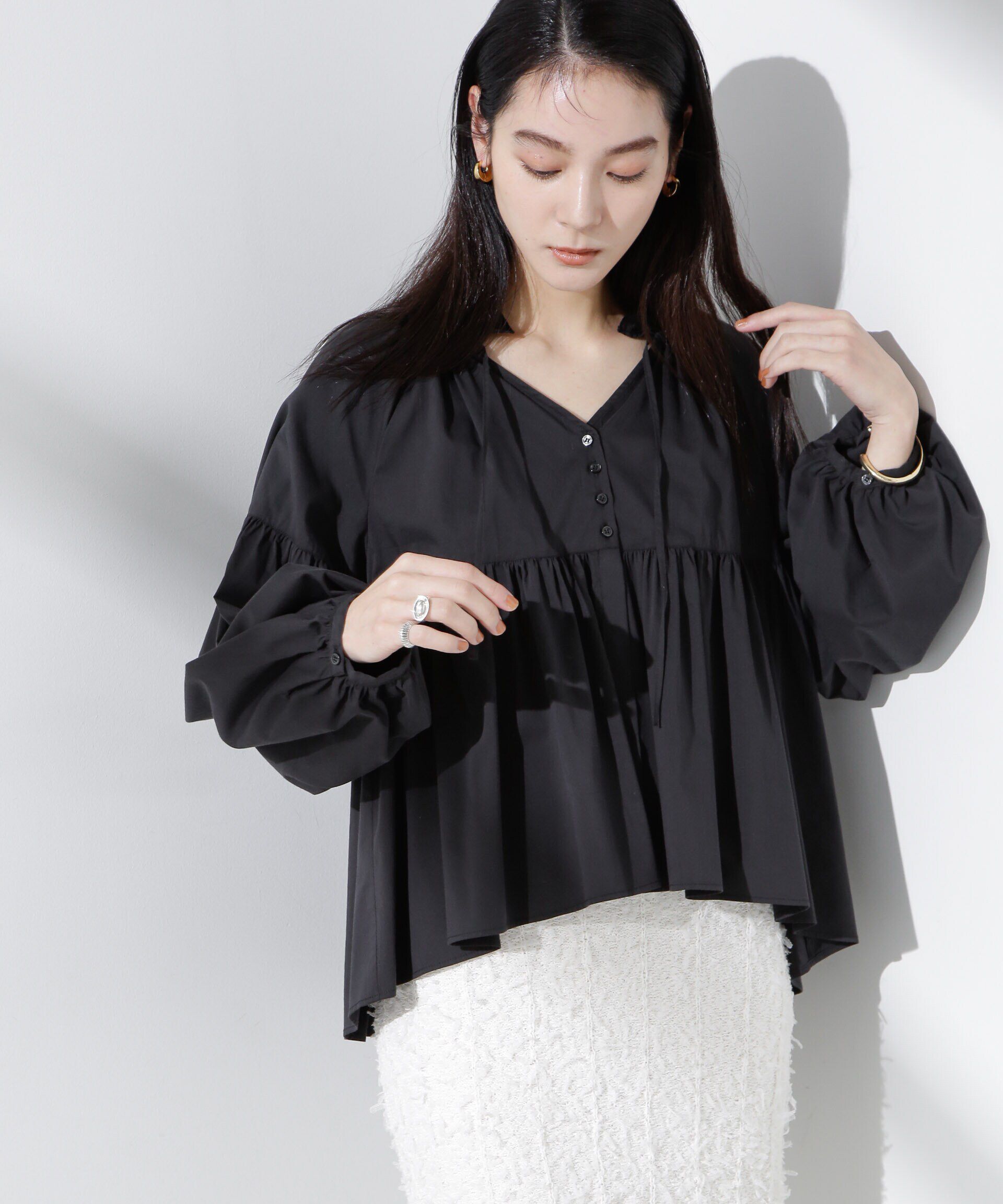 nano･universe「フリルギャザーショートシャツ」|シャツ・ブラウス|