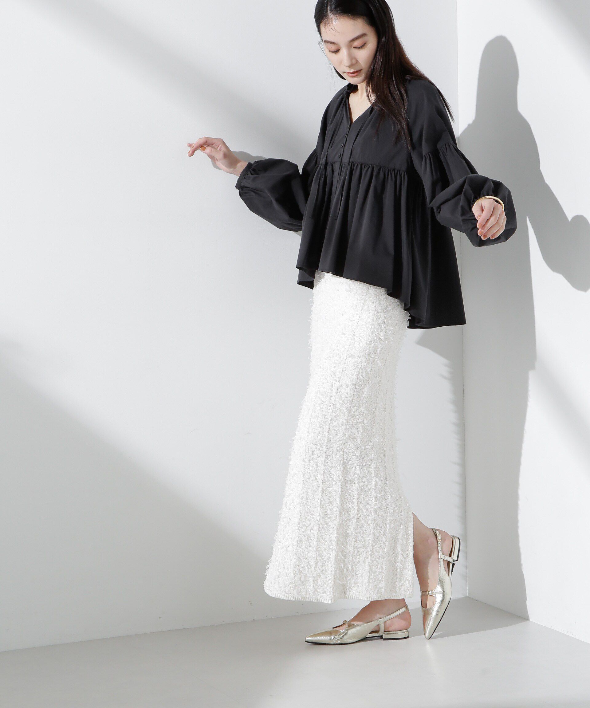 nano･universe「フリルギャザーショートシャツ」|シャツ・ブラウス|