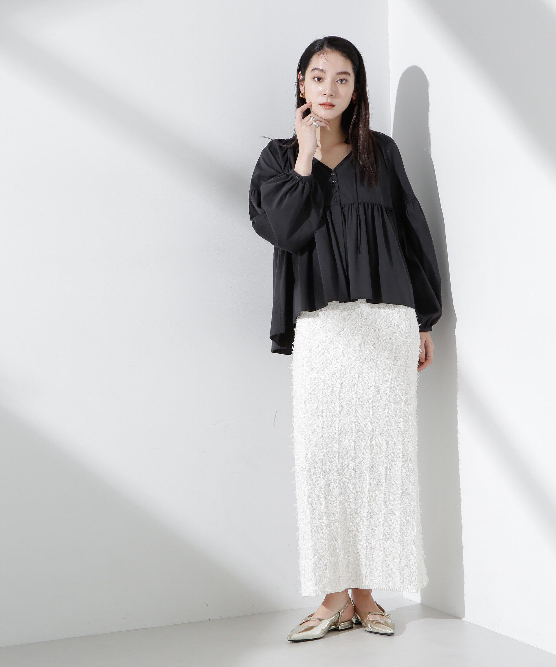 nano･universe「フリルギャザーショートシャツ」|シャツ・ブラウス|