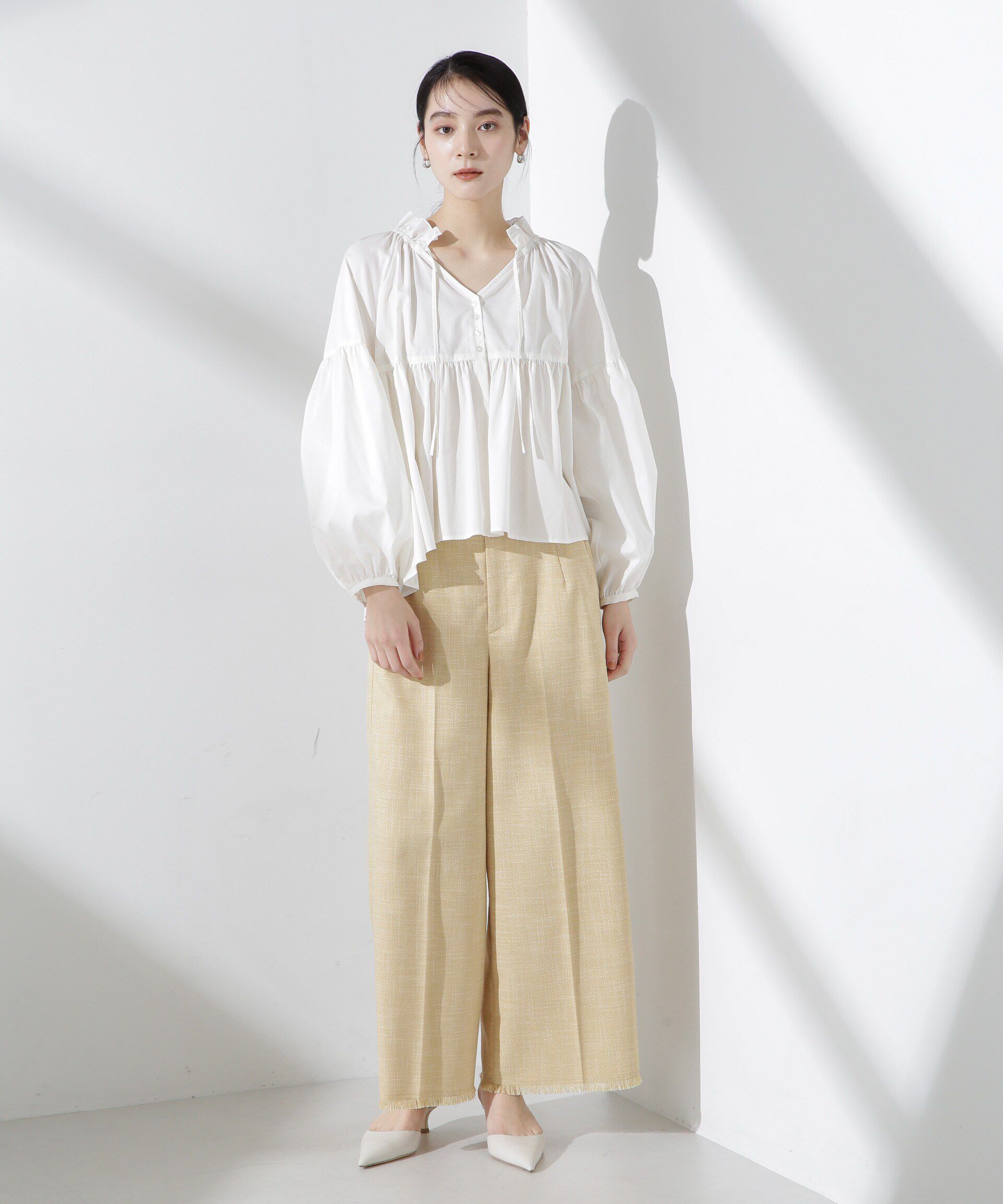 nano･universe「フリルギャザーショートシャツ」|シャツ・ブラウス|