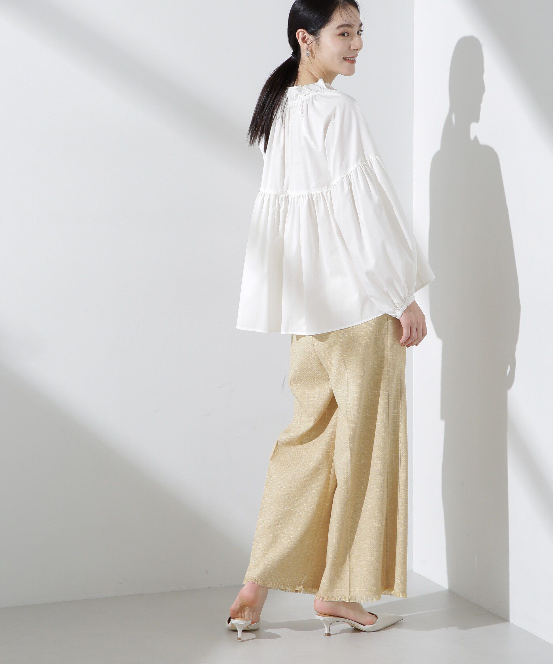 nano･universe「フリルギャザーショートシャツ」|シャツ・ブラウス|