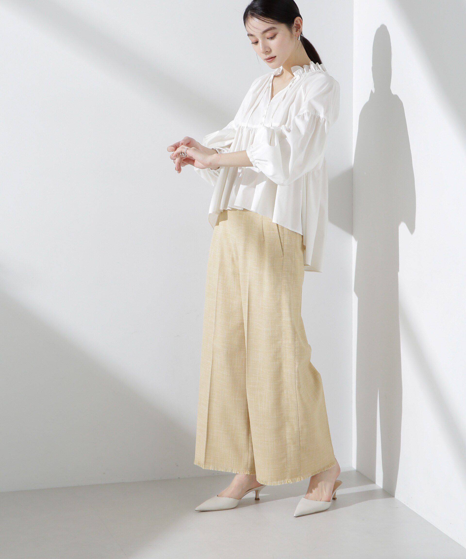 nano･universe「フリルギャザーショートシャツ」|シャツ・ブラウス|