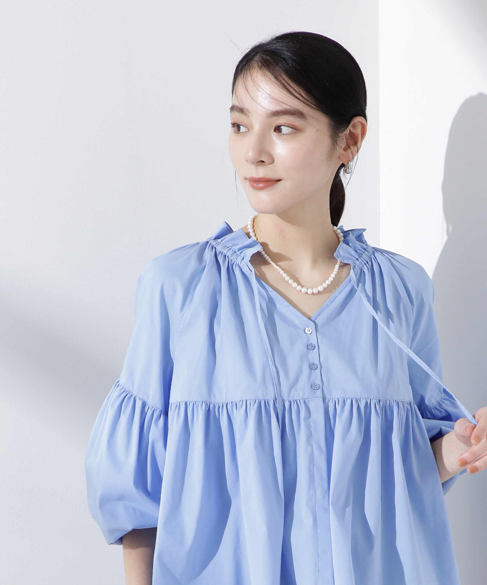 nano･universe「フリルギャザーショートシャツ」|シャツ・ブラウス|
