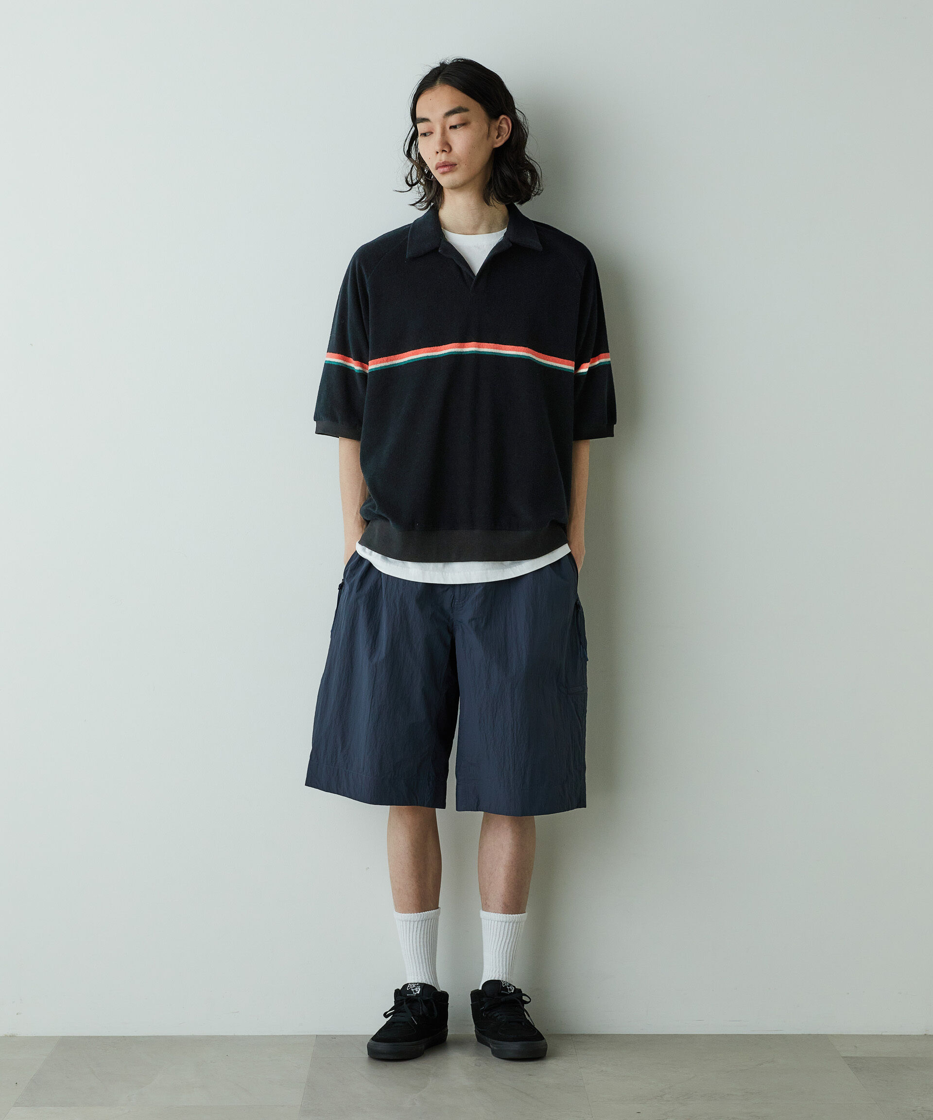 nano･universe「「HOTEL PALACE」オテルパラス レトロボーダーパイルスキッパーシャツ」|Tシャツ・カットソー|