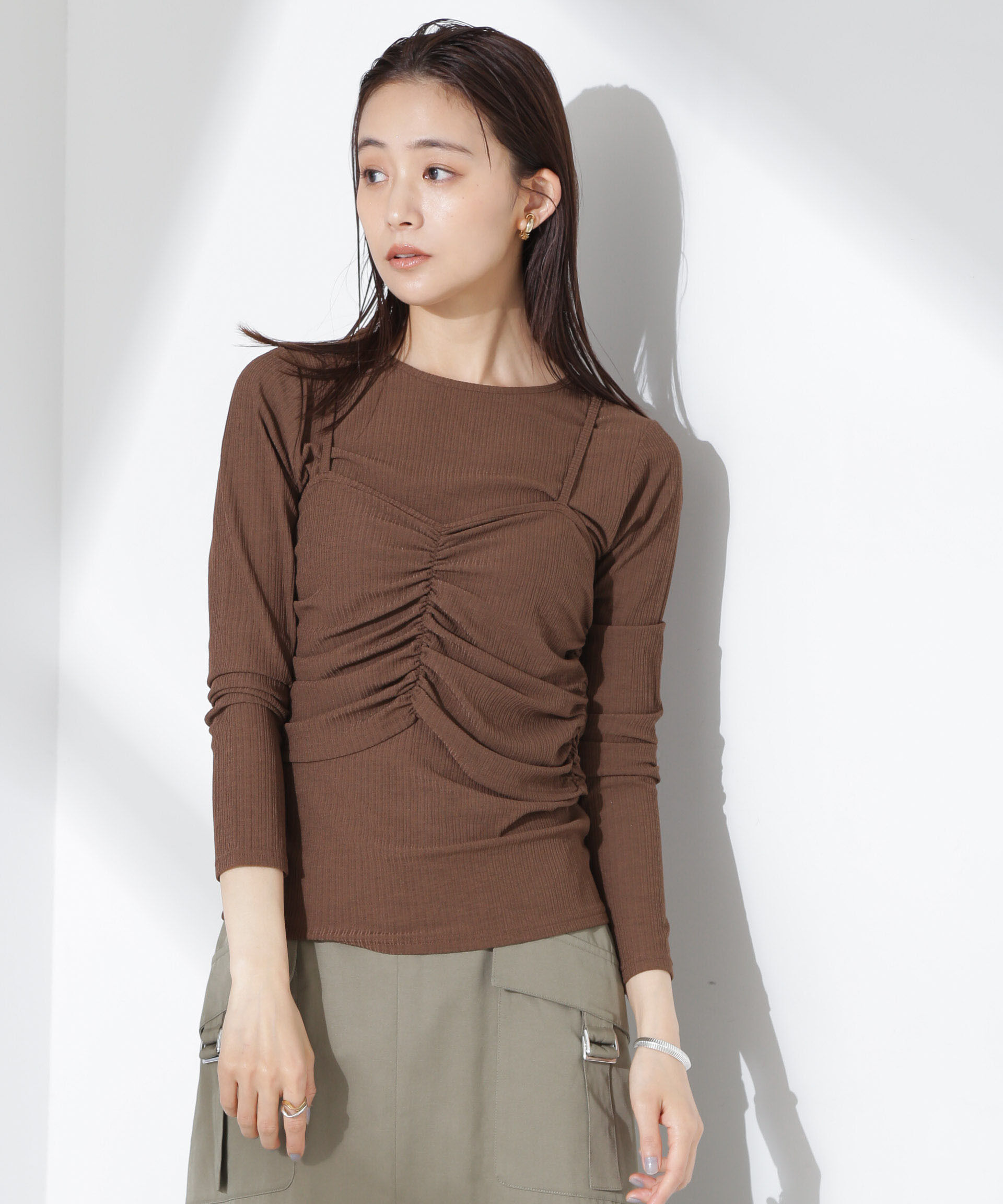 nano･universe「シャーリングビスチェセットカットトップス」|Tシャツ・カットソー|ブラウン