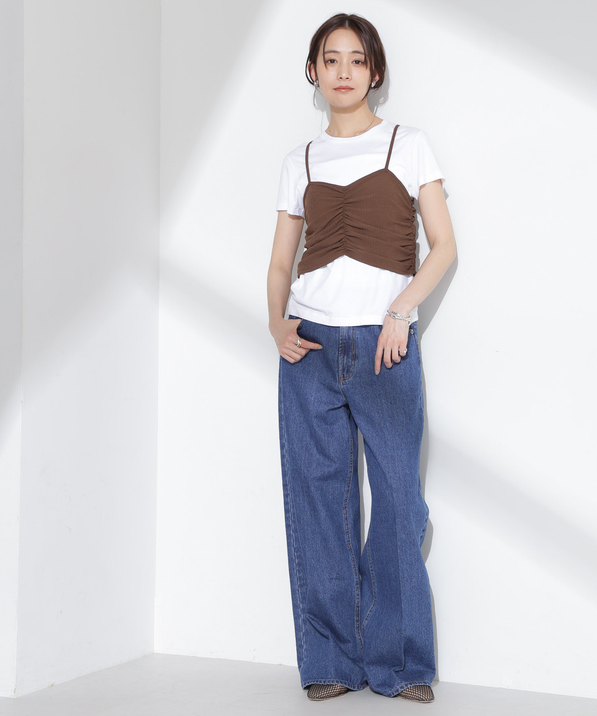 nano･universe「シャーリングビスチェセットカットトップス」|Tシャツ・カットソー|