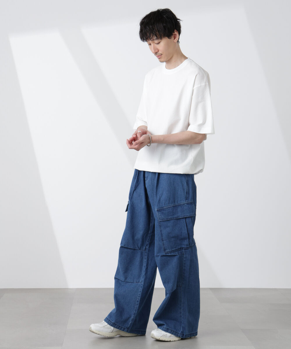 nano･universe「ビッグポケットデニムワイドカーゴパンツ」|チノ|