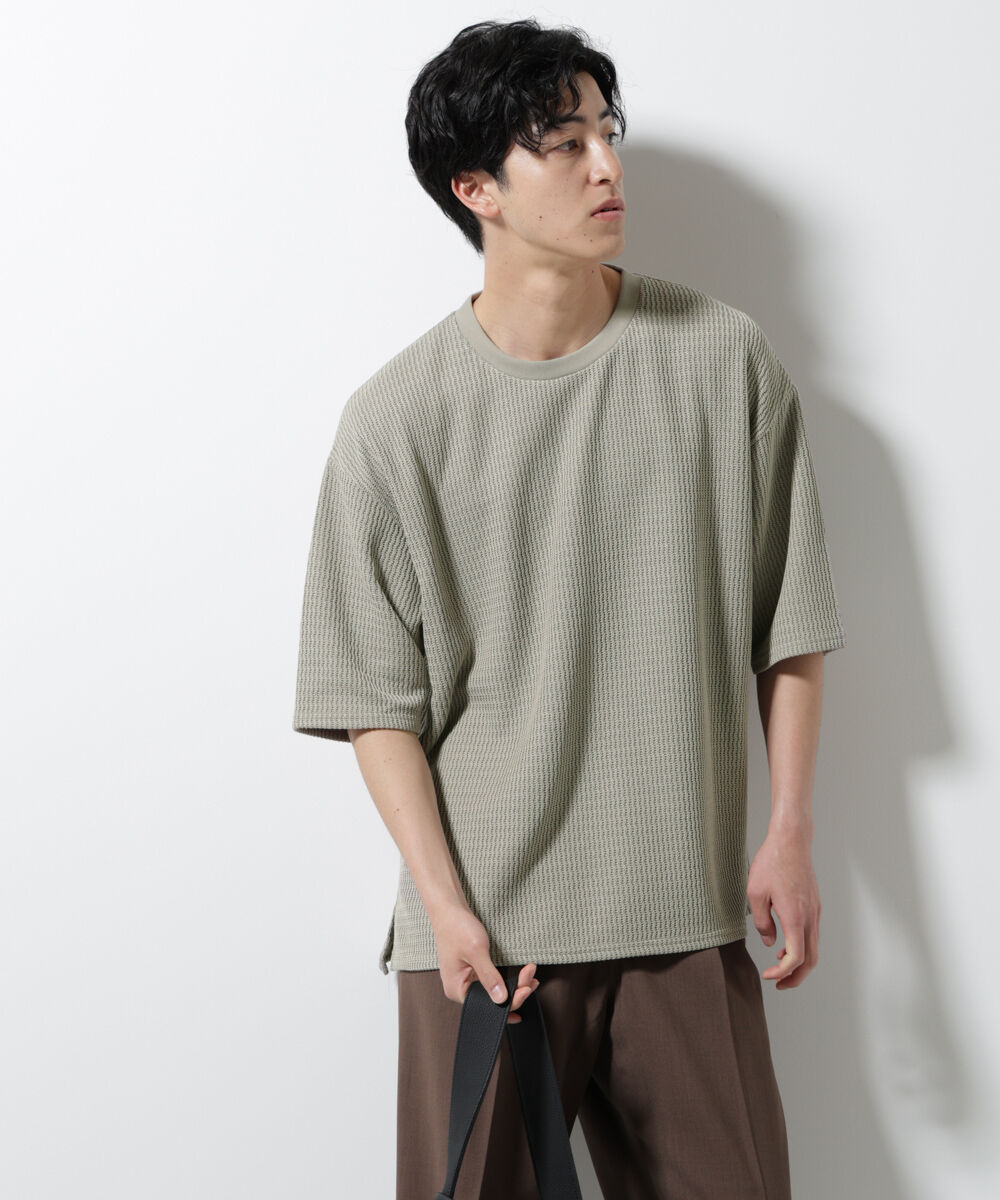 nano･universe「ジャガードニットソーTシャツ 半袖(セットアップ可)」|Tシャツ・カットソー|