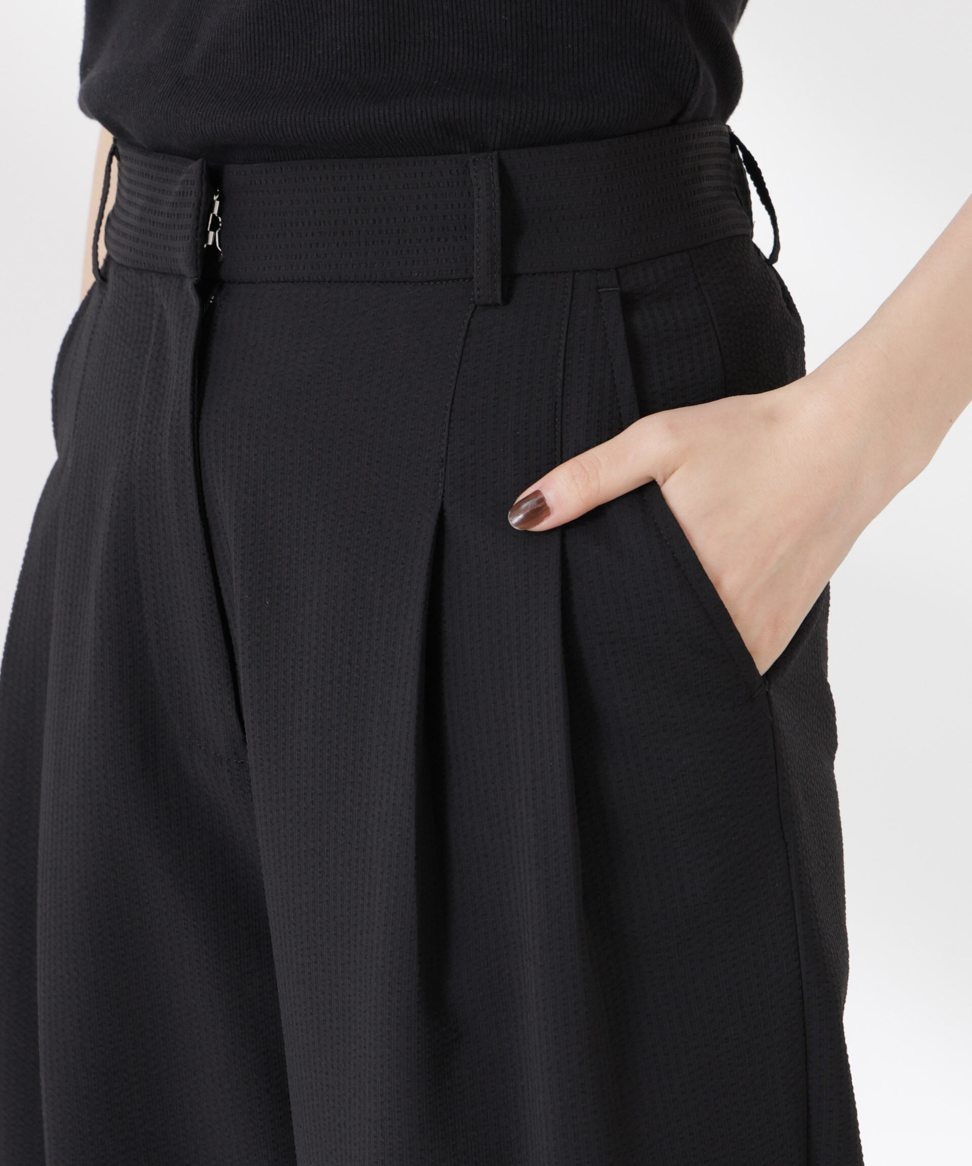 nano･universe「サッカータックワイドパンツ(セットアップ可)」|チノ|