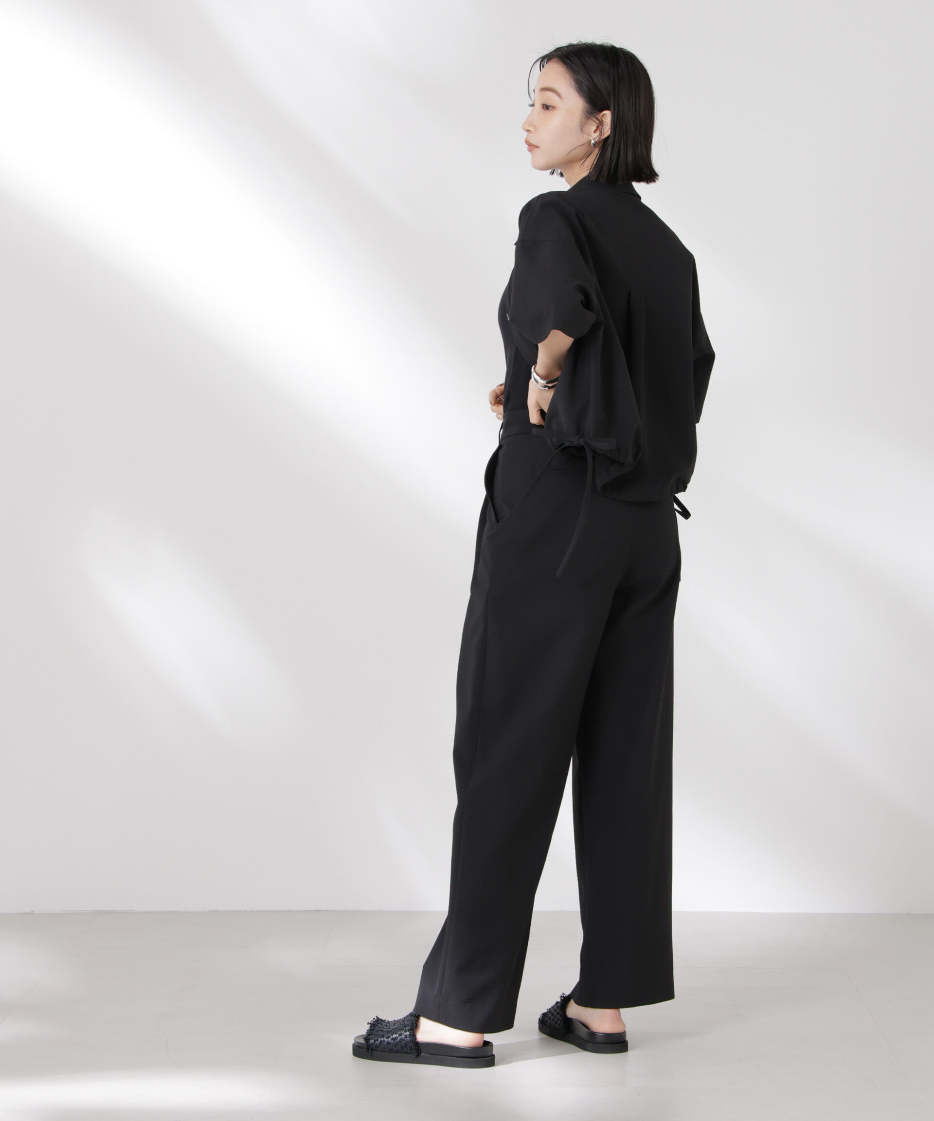 nano･universe「サッカータックワイドパンツ(セットアップ可)」|チノ|